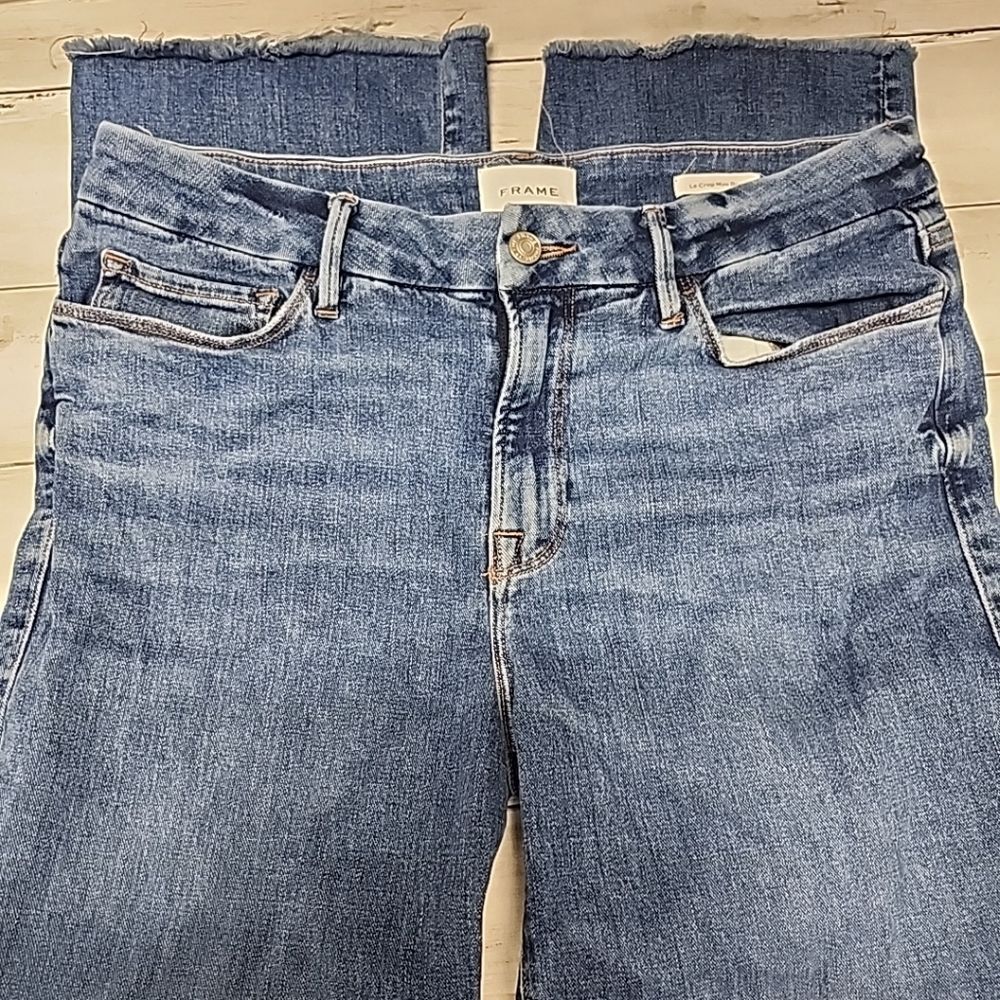 Frame Jeans Le Crop Mini Boot Mid Rise Stretch Raw Hem Denim Women's 30